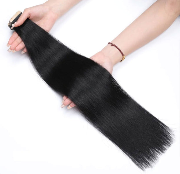 Virgin Hair Tape Extensions Straight (Grade 9A natural black)